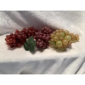 Set Of 3 VTG Faux Fruit Grape Clusters MCM Plastic Rubber Red Small Grapes 7.5”